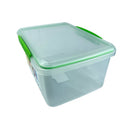 Large clear Sistema Klip It food container with green clips and lid, perfect for storing food in fridge or pantry | Cupindy
