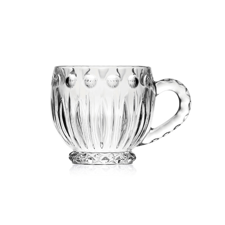 Blinkmax 185ml Glass Mug Set Of 6 - Decorative Design With Textured Handle