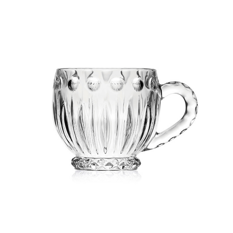 Blinkmax 185ml Glass Mug Set Of 6 - Decorative Design With Textured Handle