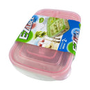 Angled view of two E-Z Lock pastel containers with pink lids, 965ml each, ideal for storing meals and snacks | Cupindy