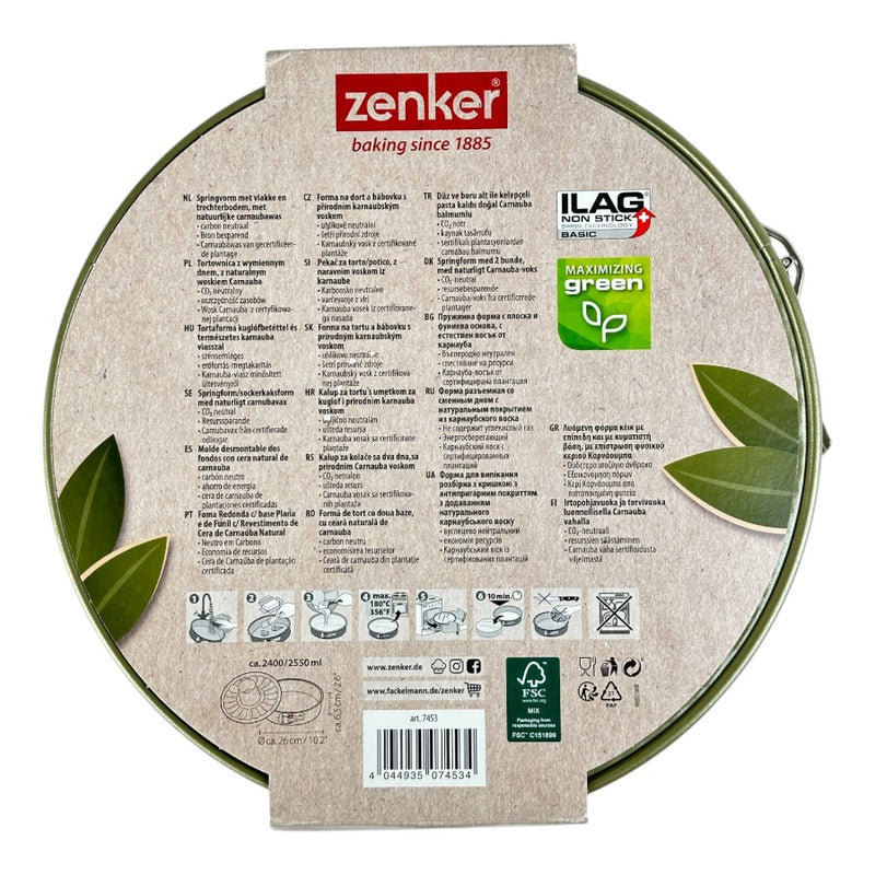 Zenker Green Vision 26cm Non-Stick Springform Pan With Flat And Tube Base - Eco-Friendly Bakeware