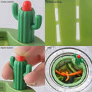 Durable plastic strainer with a creative cactus handle, ideal for kitchen sink drains.