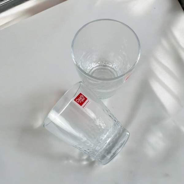 Two Danny Home Shining Crystal 340ml Glass Tumblers With Textured Design On White Surface