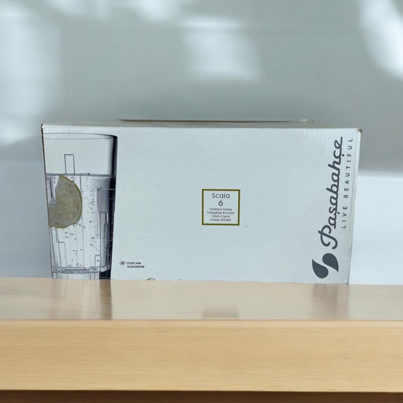 Pasabahce Scala Glass Tumbler Set Packaging Box – 6-Piece Clear Glassware With Vertical Design