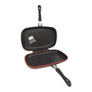 Double-sided grill pan with black speckled surface on a white background