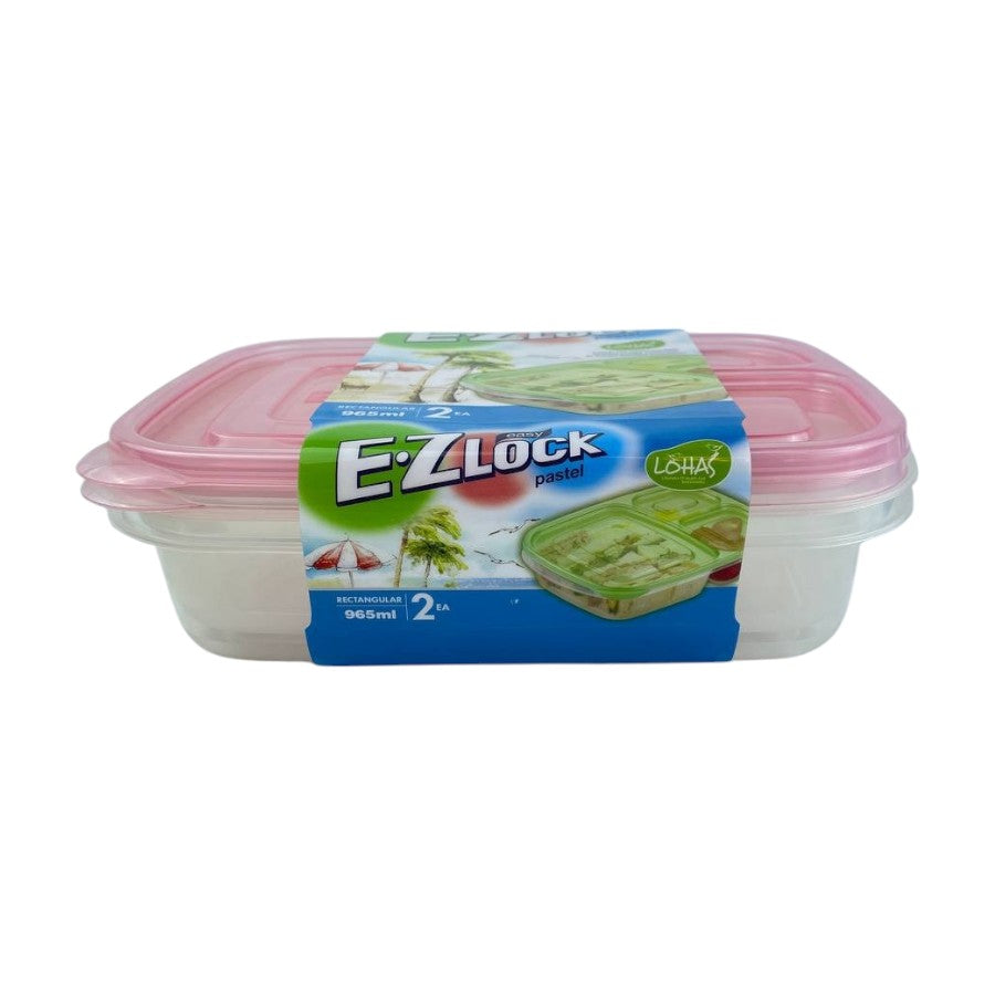 Pack of two E-Z Lock pastel food containers with pink lids, 965ml each, perfect for meal prep and food storage | Cupindy