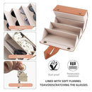 Multifunctional organizer with compartments for sunglasses, jewelry, and keys, featuring soft flannel lining.