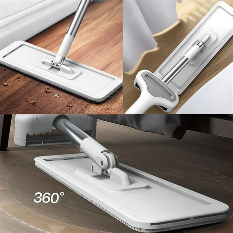 Hands-Free Flat Mop With Microfiber Pad - Dual Squeegee Design For Wet And Dry Cleaning