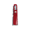 Red scrub brush with a white background