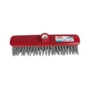 Red broom with gray bristles on a white background