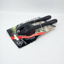 Black garlic press on a 'Essentials Kitchen' branded card with a white background