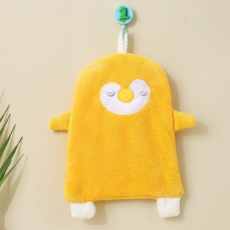 Yellow Penguin-Shaped Soft Cleaning Cloth Hanging on Wall With White Rope Loop and Dino Hook – Cupindy