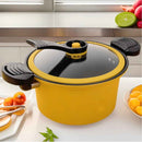 Non-stick kids-friendly pot with pressure-free lid and ergonomic design