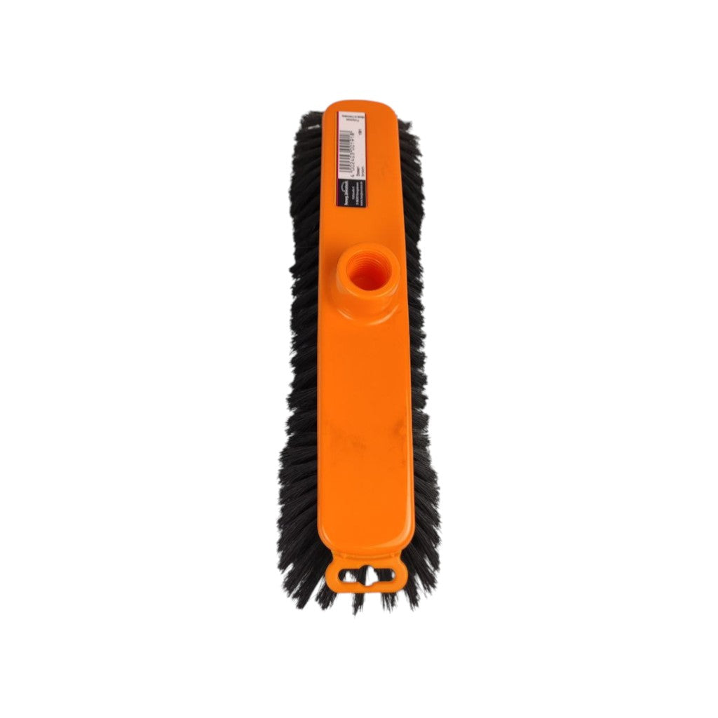 Orange brush with black bristles on a white background