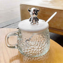 Elegant glass handle cup with silver bear lid and spoon – cupindy