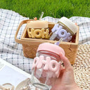 Portable glass cup with leak-proof lid and cute letter handle design