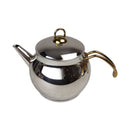 Silver teapot with gold accents on a white background
