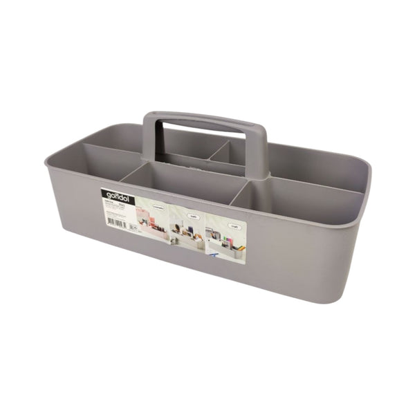Gray tool tote with a handle on a white background