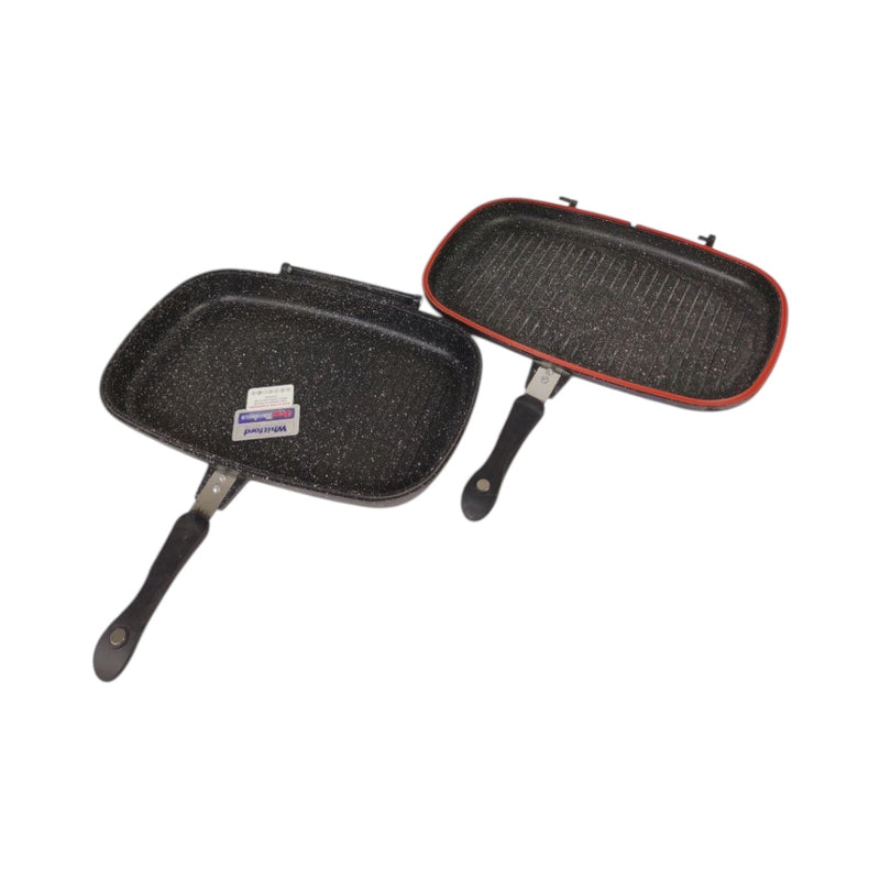 Two frying pans with different shapes on a white background