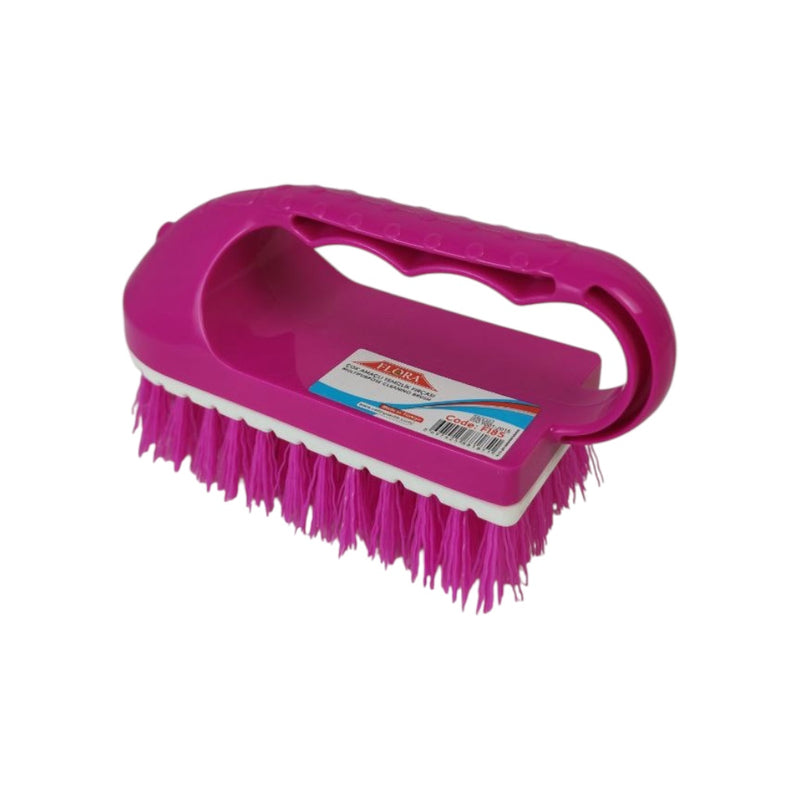 Pink brush with a handle on a white background