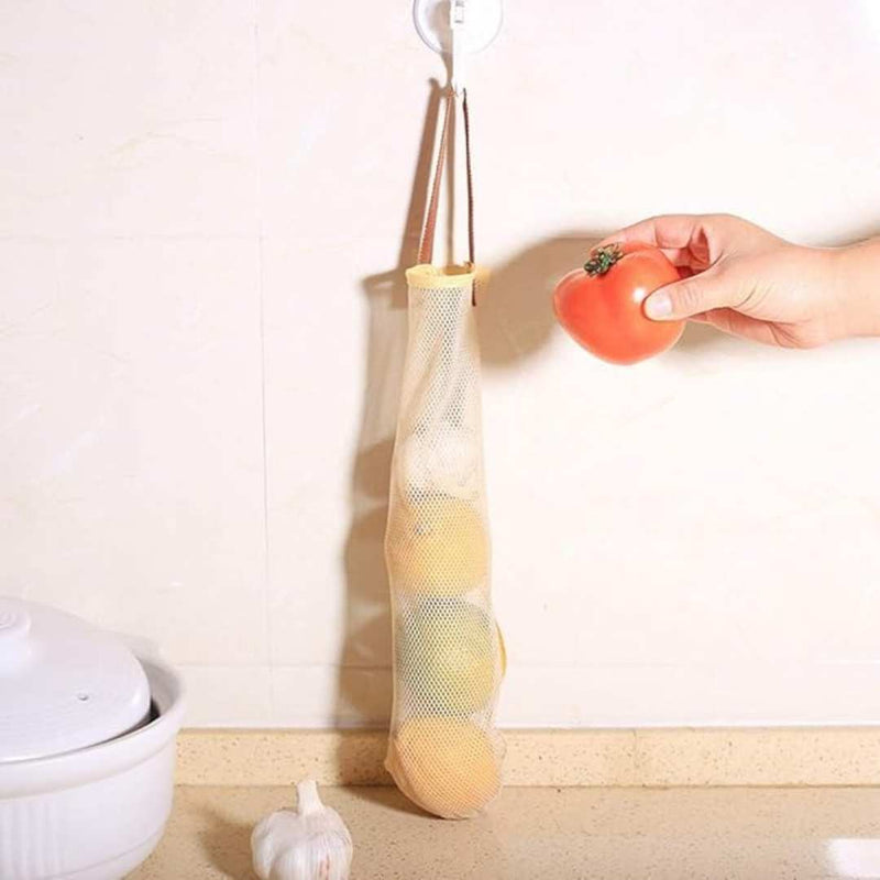 Hanging Mesh Bag for Vegetables - Reusable Kitchen Storage Bag with Bottom Opening