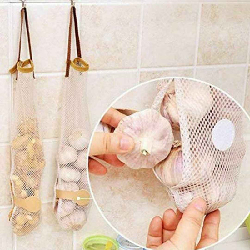 Hanging Mesh Bag for Vegetables - Reusable Kitchen Storage Bag with Bottom Opening