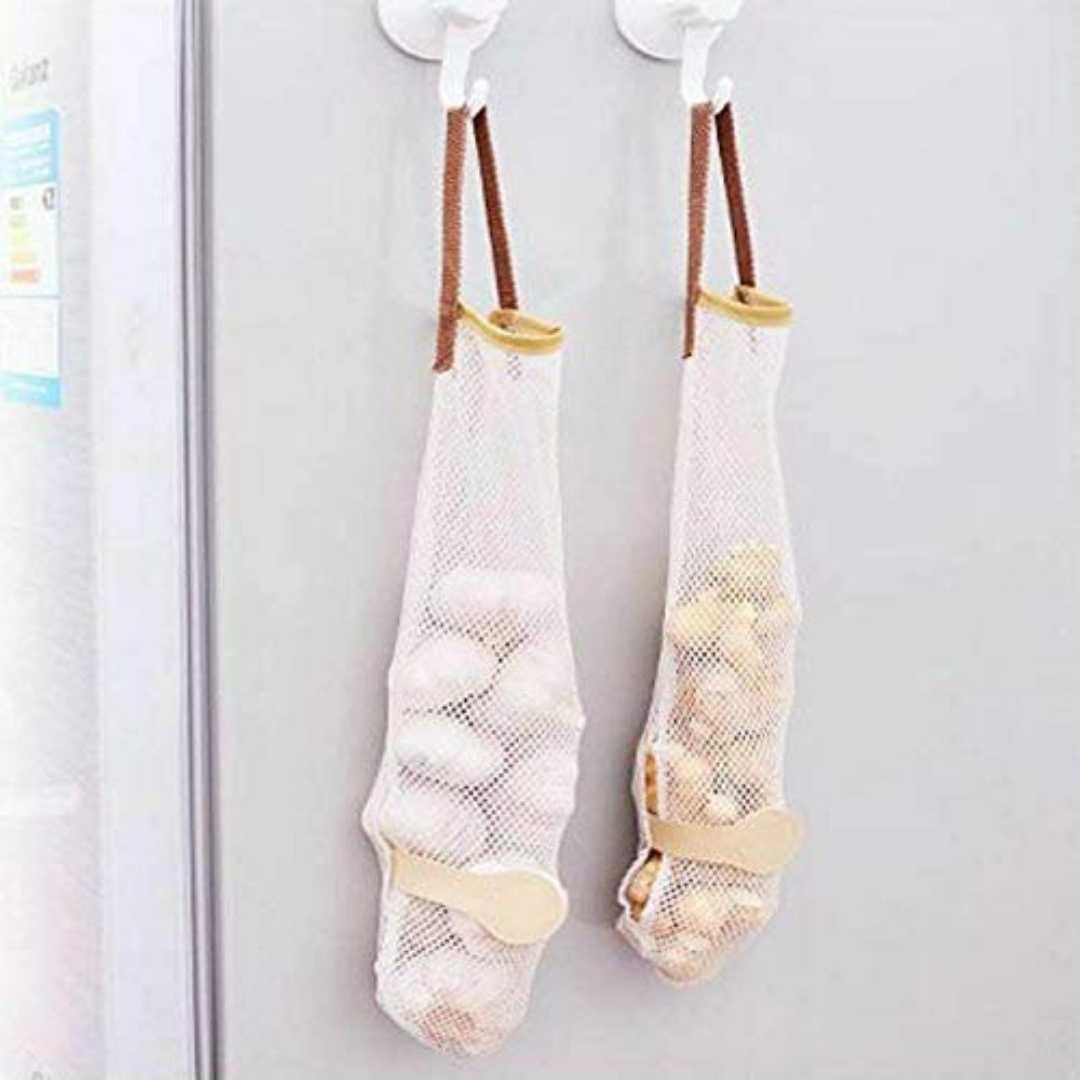 Hanging Mesh Bag for Vegetables - Reusable Kitchen Storage Bag with Bottom Opening