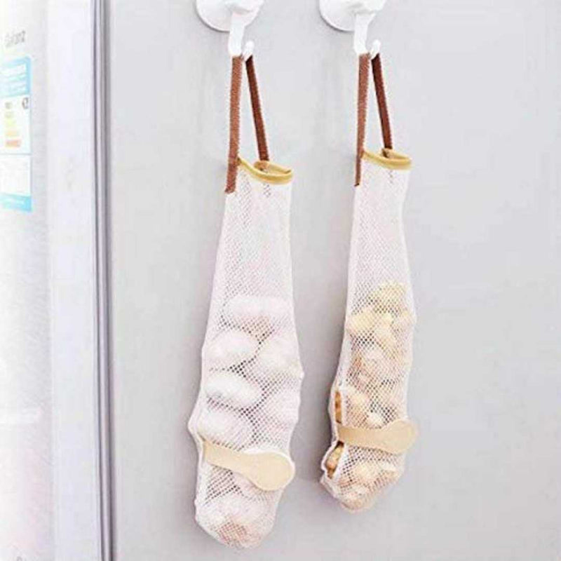 Hanging Mesh Bag for Vegetables - Reusable Kitchen Storage Bag with Bottom Opening