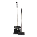 Black broom and dustpan set on a white background