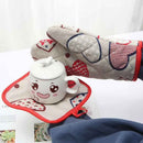 Cotton oven mitts with fun kitchen prints for safe baking and microwave use