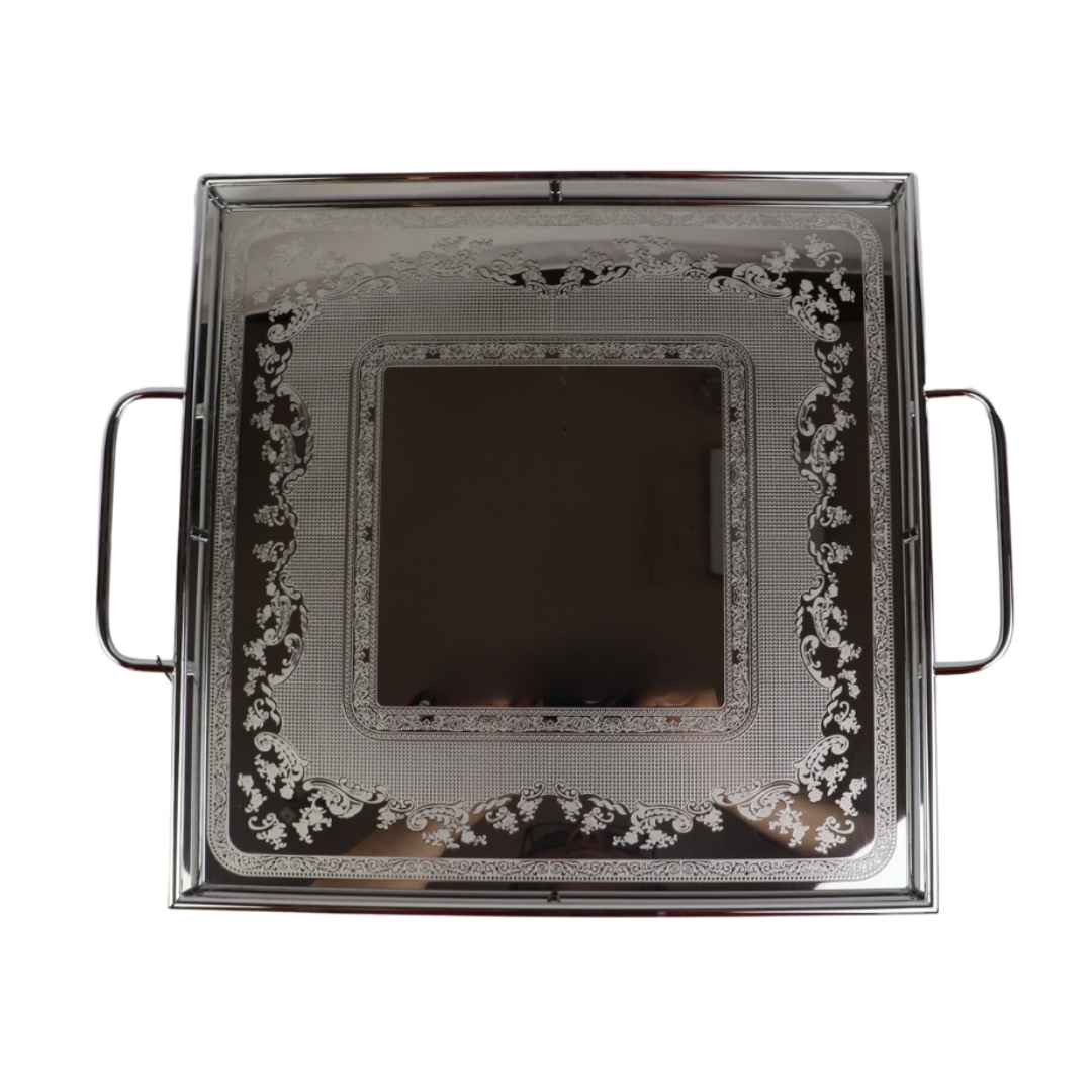 Square Italian stainless tray with decorative border and handles – cupindy