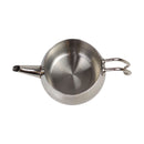 Stainless steel pot with handles on a white background