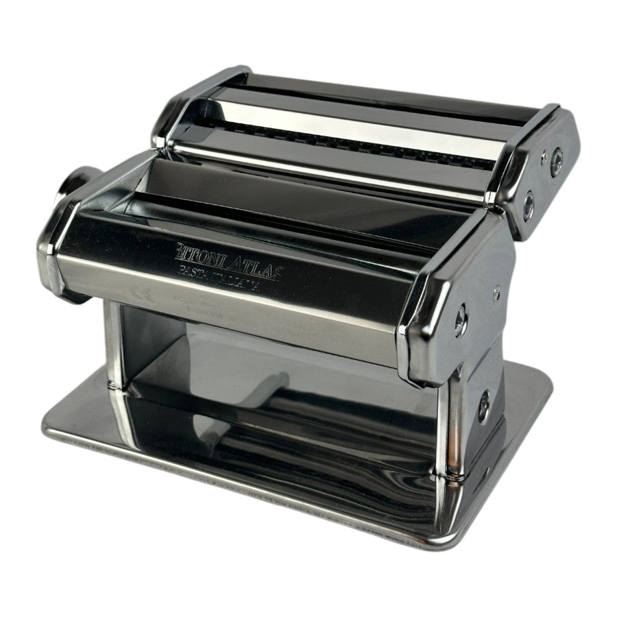 Bitoni Atlas 180 Pasta Maker - Stainless Steel With 3 Rollers For Lasagna, Fettuccine, Tagliolini