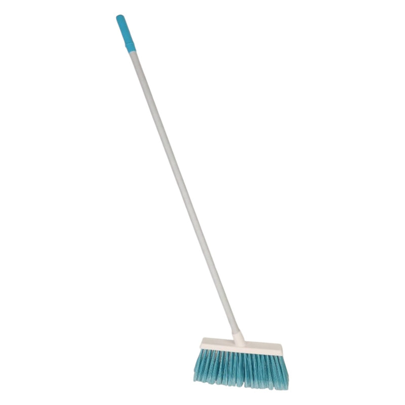 Cleaning brush with blue bristles and handle on a white background