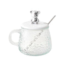 Glass mug for tea and coffee with cute bear lid and pattern – cupindy