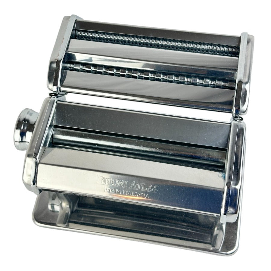 Bitoni Atlas 180 Pasta Maker - Stainless Steel With 3 Rollers For Lasagna, Fettuccine, Tagliolini