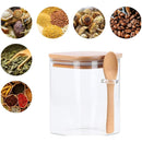 Set of 3 Glass Storage Jars with Wooden Lids and Spoons – Airtight Kitchen Containers