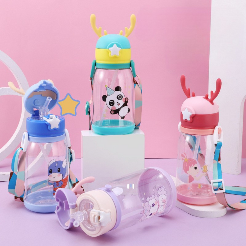 600ml kids water bottle with straw and cartoon design | Cupindy