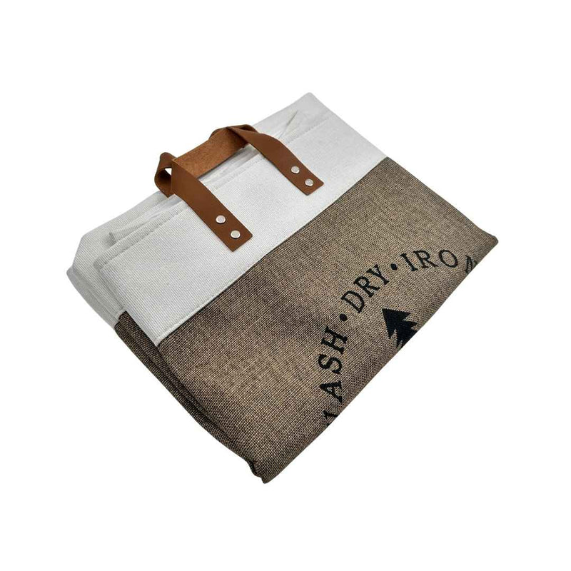 Folded towel with text and handles on a white background