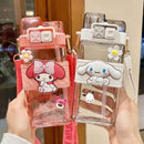 Kawaii cartoon water bottles with flip lids and character straps