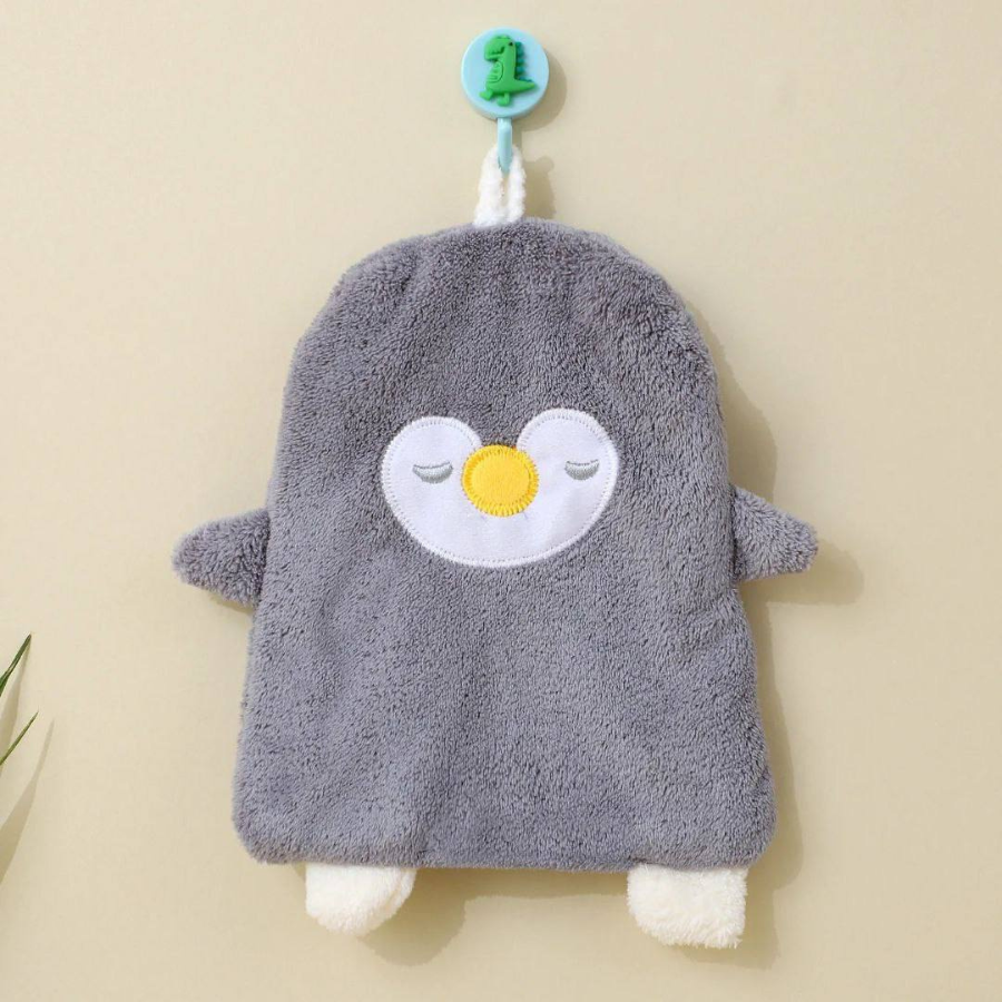Gray Penguin-Shaped Soft Cleaning Cloth for Kids – Gentle Towel for Face, Bath, or Nursery Use – Cupindy