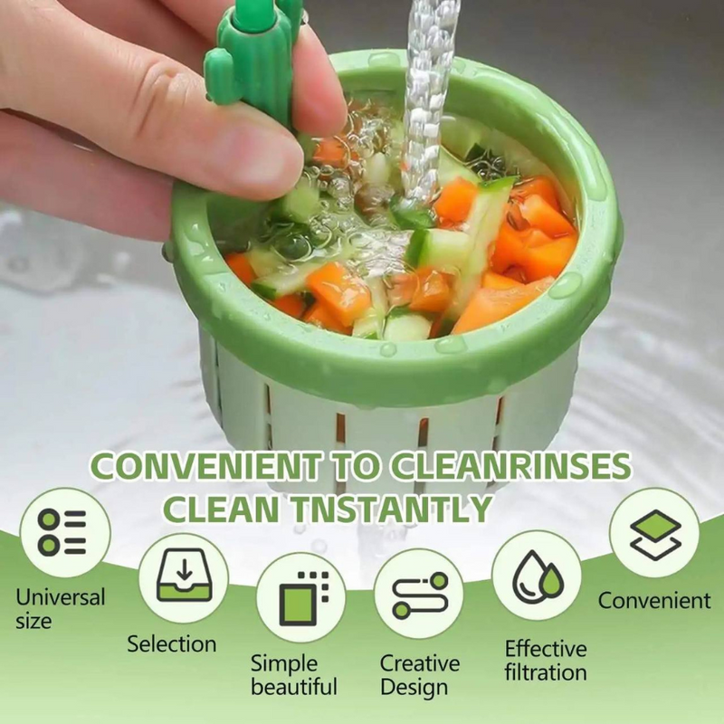 Compact Sink Strainer Basket With Cactus Handle And Lid, Ideal For Food Waste And Vegetable Residue Disposal, Easy To Clean And Use