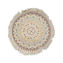 Round Linen Place Mat – Bohemian Pattern With Fringes, Decorative Dining Table Mat