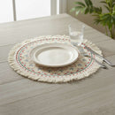 Round Linen Place Mat – Bohemian Pattern With Fringes, Decorative Dining Table Mat