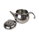 Stainless steel teapot with lid on a white background