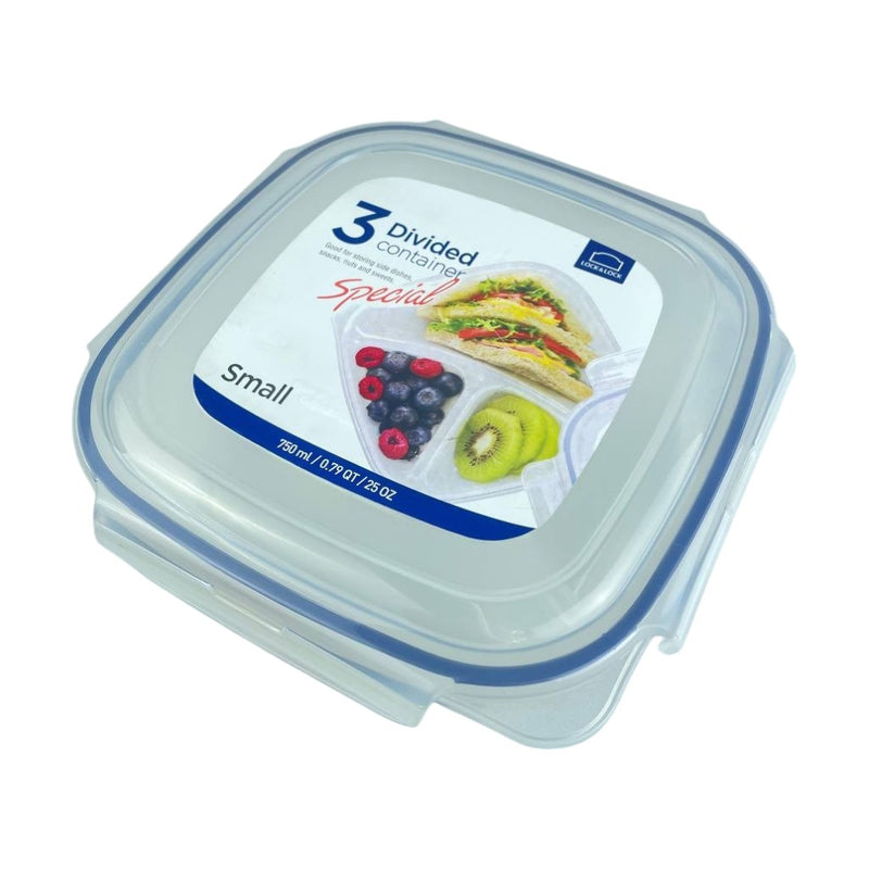 Lock & Lock Airtight Food Storage Container With 3 Divided Compartments, BPA-Free, Durable, 750 ml Capacity