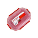 Leakproof red food container with locking lid and steam valve | Cupindy