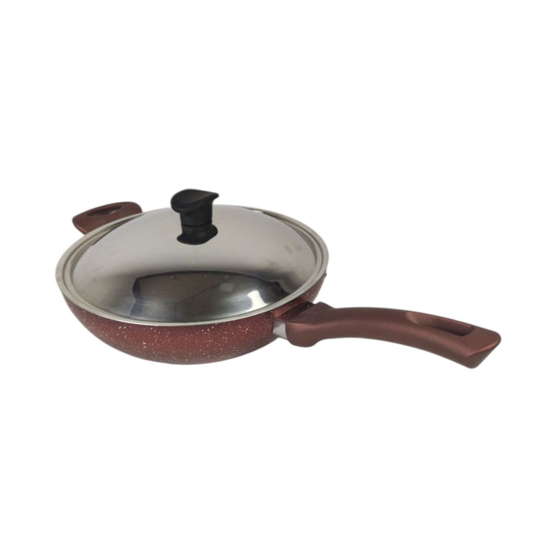 Cooking pan with a lid on a white background