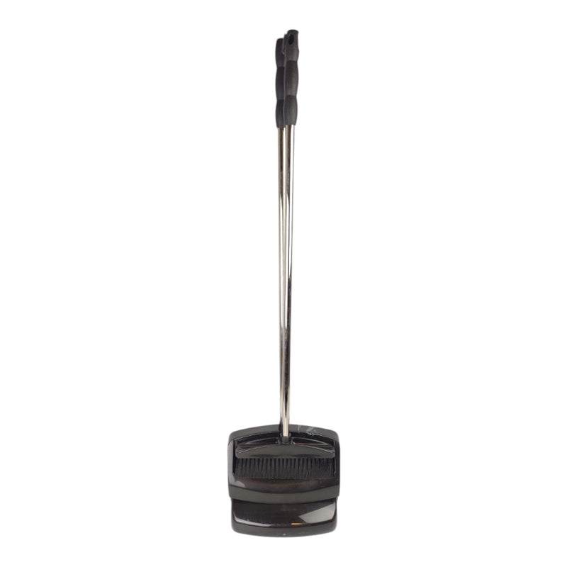 Black dustpan and brush set on a white background