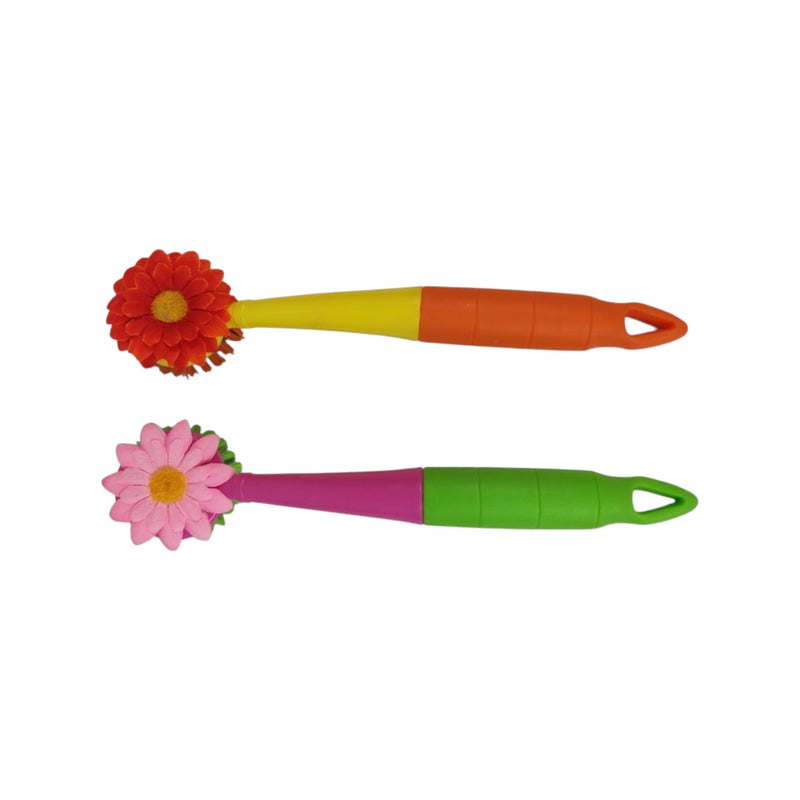 Two colorful flower-shaped brushes on a white background